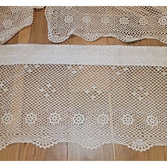 VTG Crochet Curtains Top Treatment Valances Cafe Boho 100% cotton Crochet Beige - Picture 5 of 16